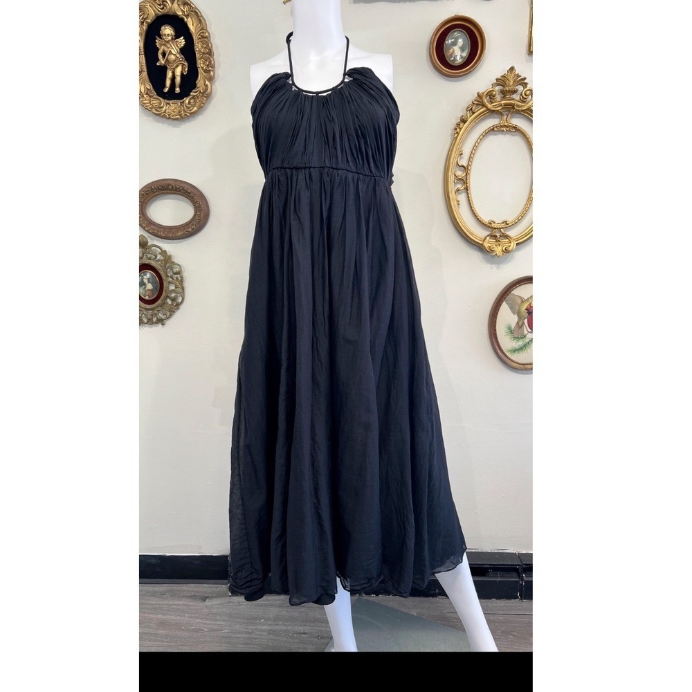 La Ligne Rosemary Black Halter Midi Dress Smocked Back Size S